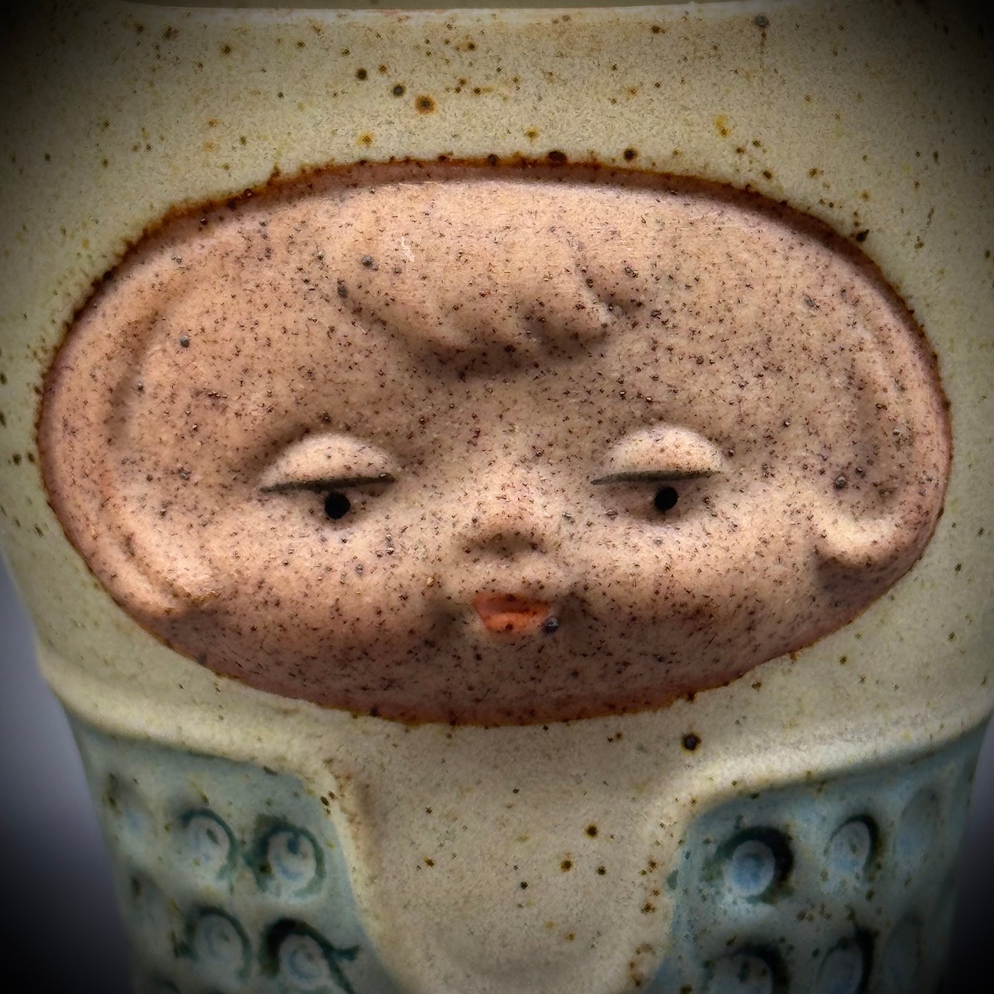 Vintage Uctci Pottery MCM Speckled Stoneware Face Vase Japan