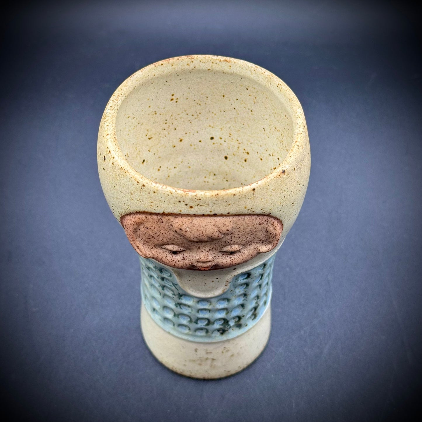 Vintage Uctci Pottery MCM Speckled Stoneware Face Vase Japan