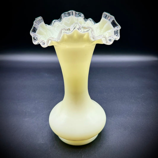 Vintage Fenton Silver Crest Custard Uranium Glass Vase