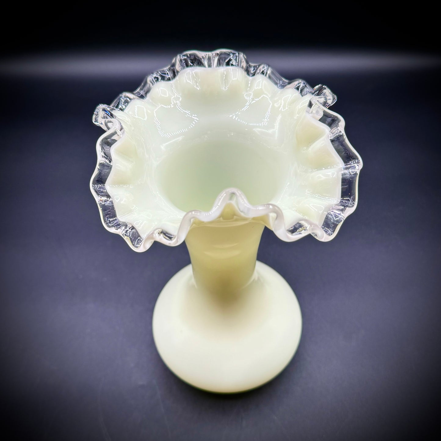 Vintage Fenton Silver Crest Custard Uranium Glass Vase