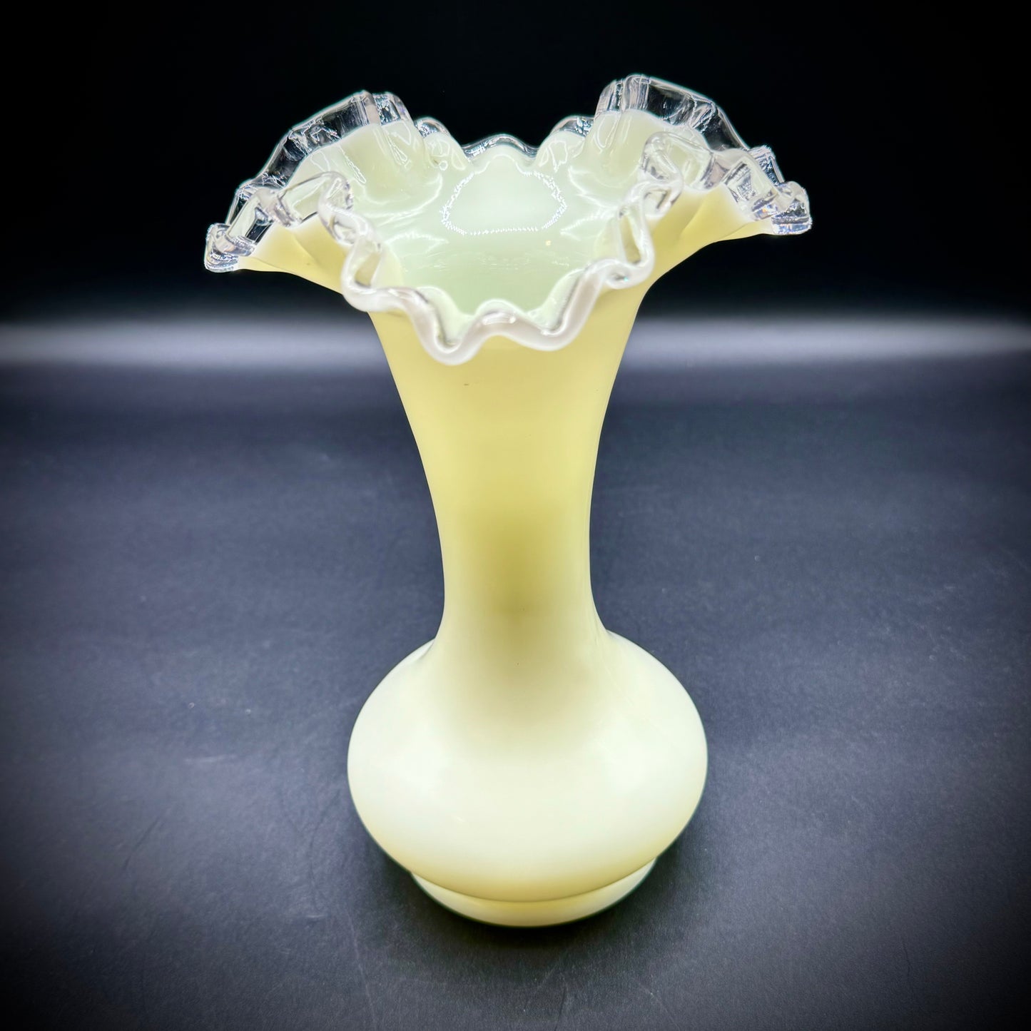 Vintage Fenton Silver Crest Custard Uranium Glass Vase