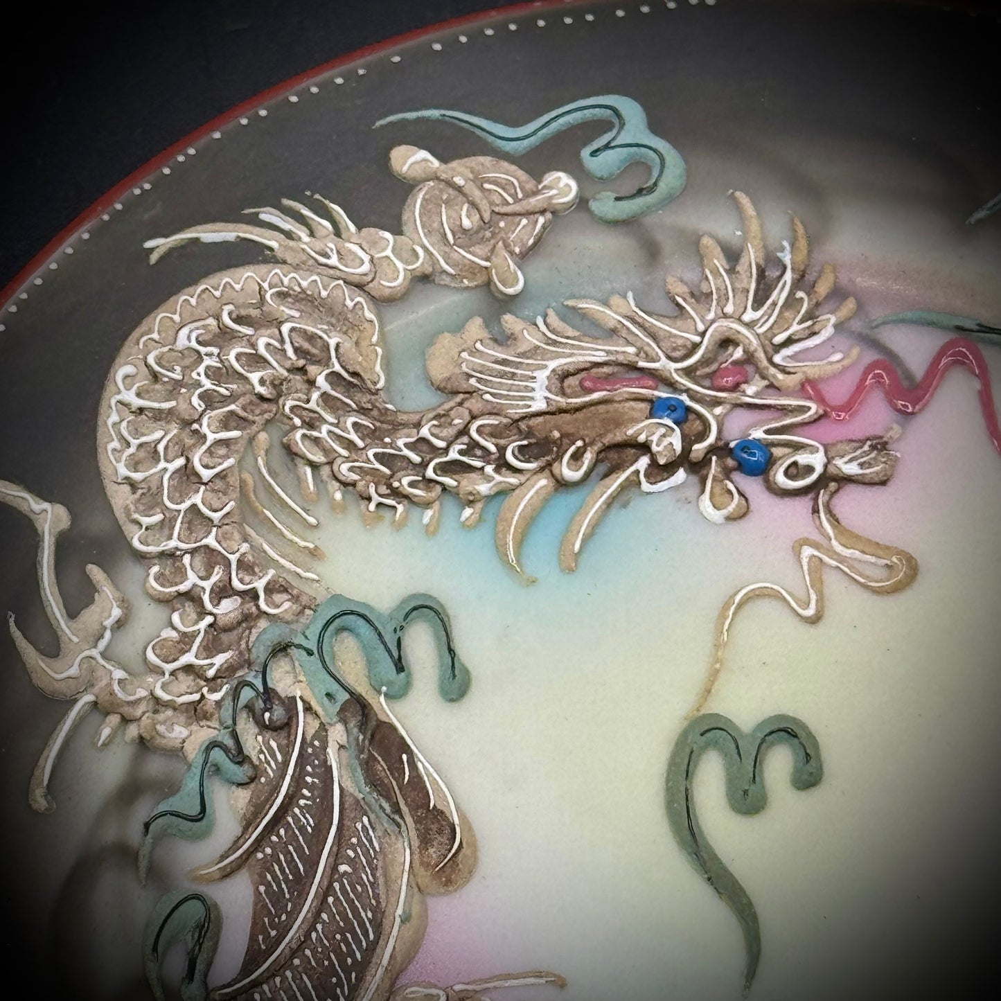 Vintage Saji Moriage Dragonware Plate Made in Japan