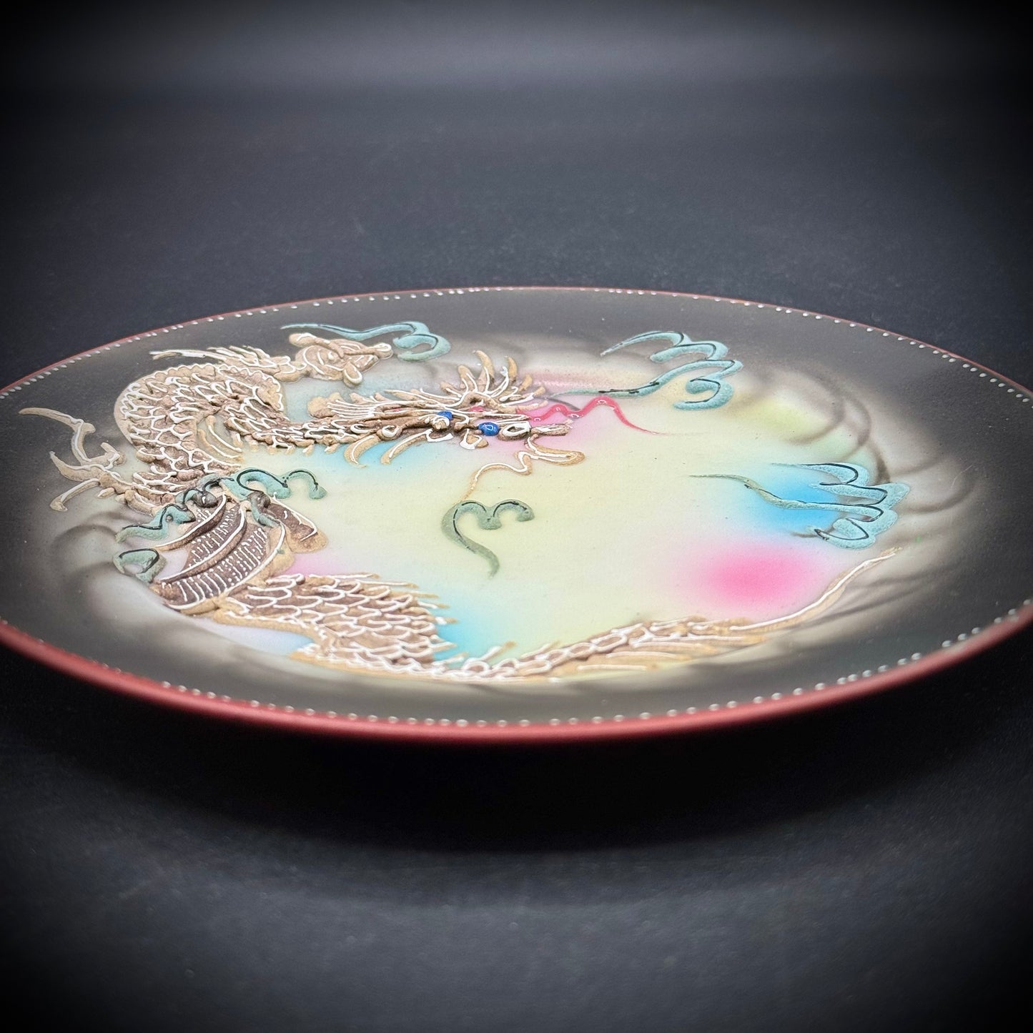 Vintage Saji Moriage Dragonware Plate Made in Japan