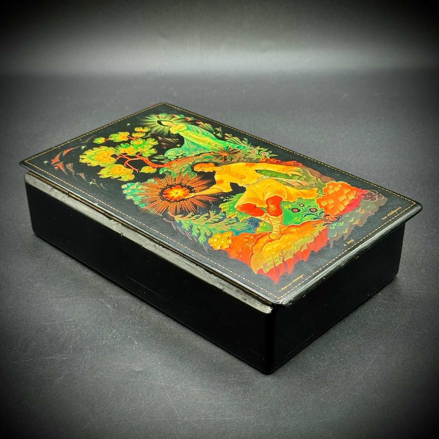 RARE Antique Russian Hand Painted Lacquer Box