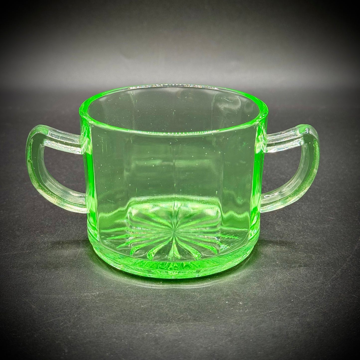 1930s Imperial Uranium Glass Glowing Double Handle Sugar Bowl