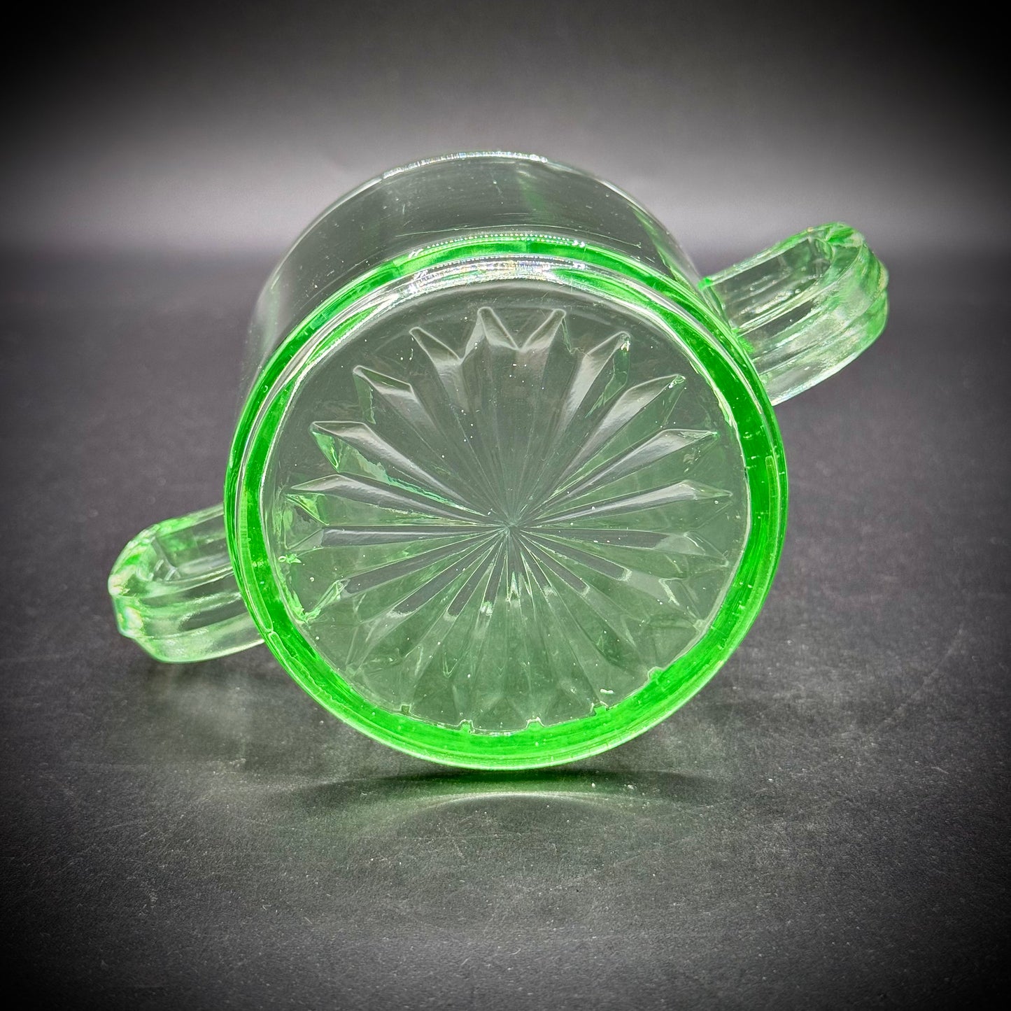 1930s Imperial Uranium Glass Glowing Double Handle Sugar Bowl
