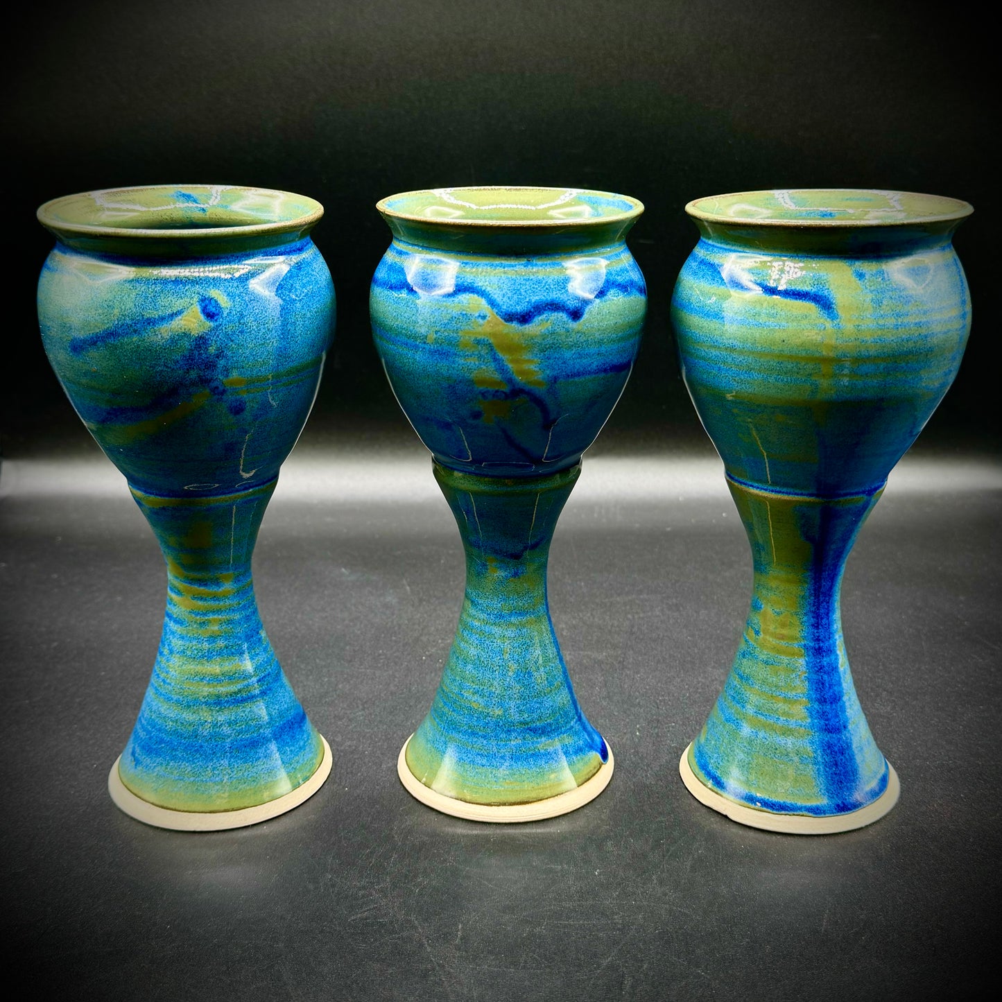 Set of 3 Clonmacnoise Pottery Irish Ceramic Goblets