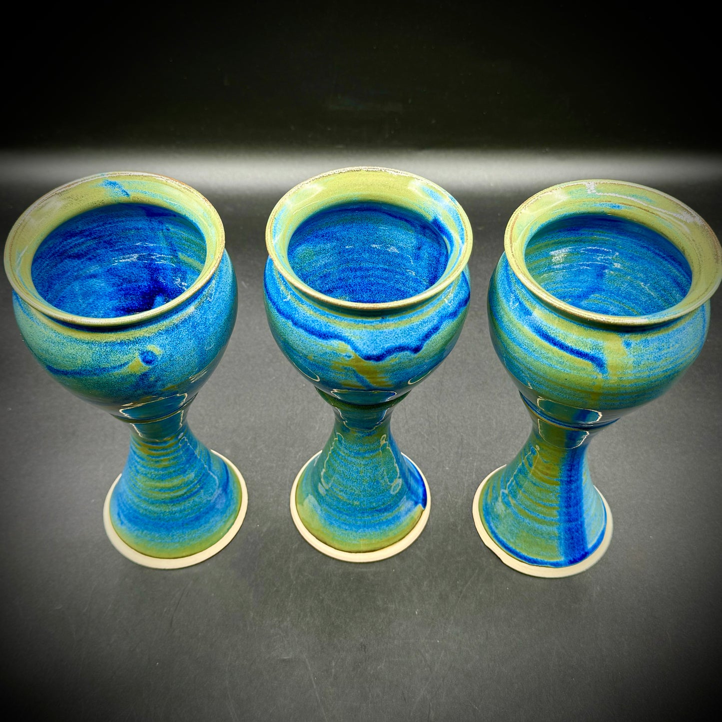 Set of 3 Clonmacnoise Pottery Irish Ceramic Goblets