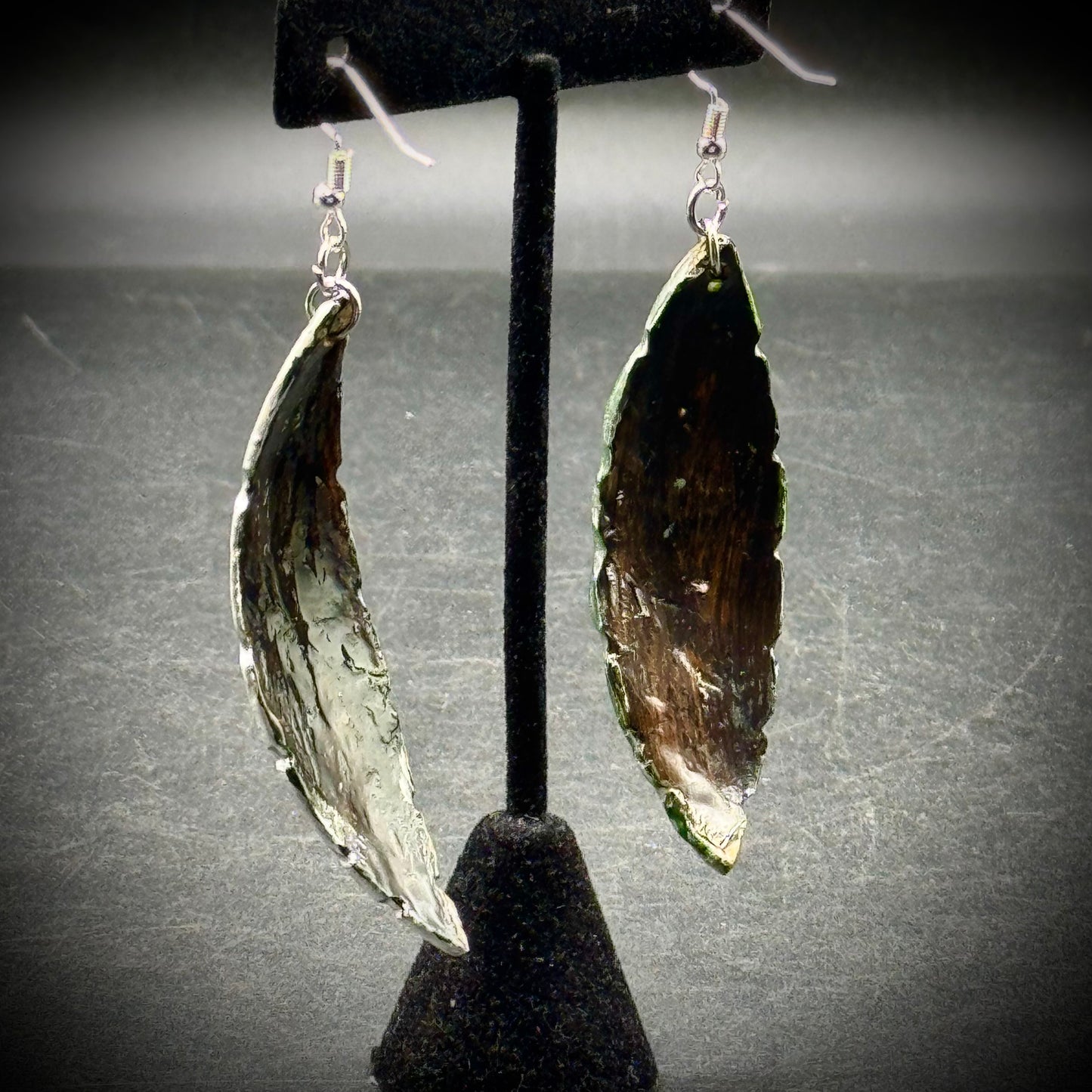 Belize Artisan Made Coconut Shell Green Leaf Motif Earrings