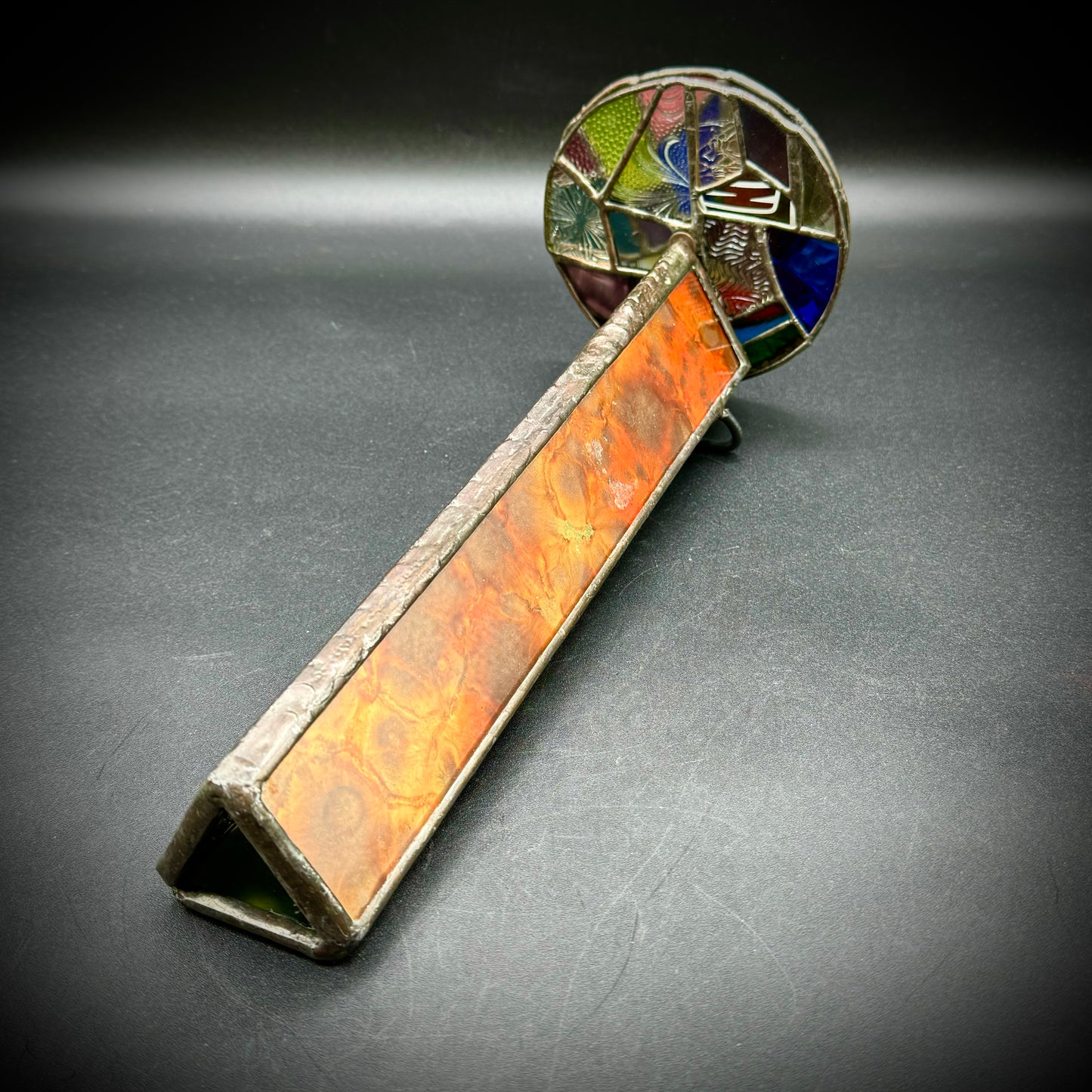 Artist Signed & Dated '87 Metal & Stained Glass Kaleidoscope