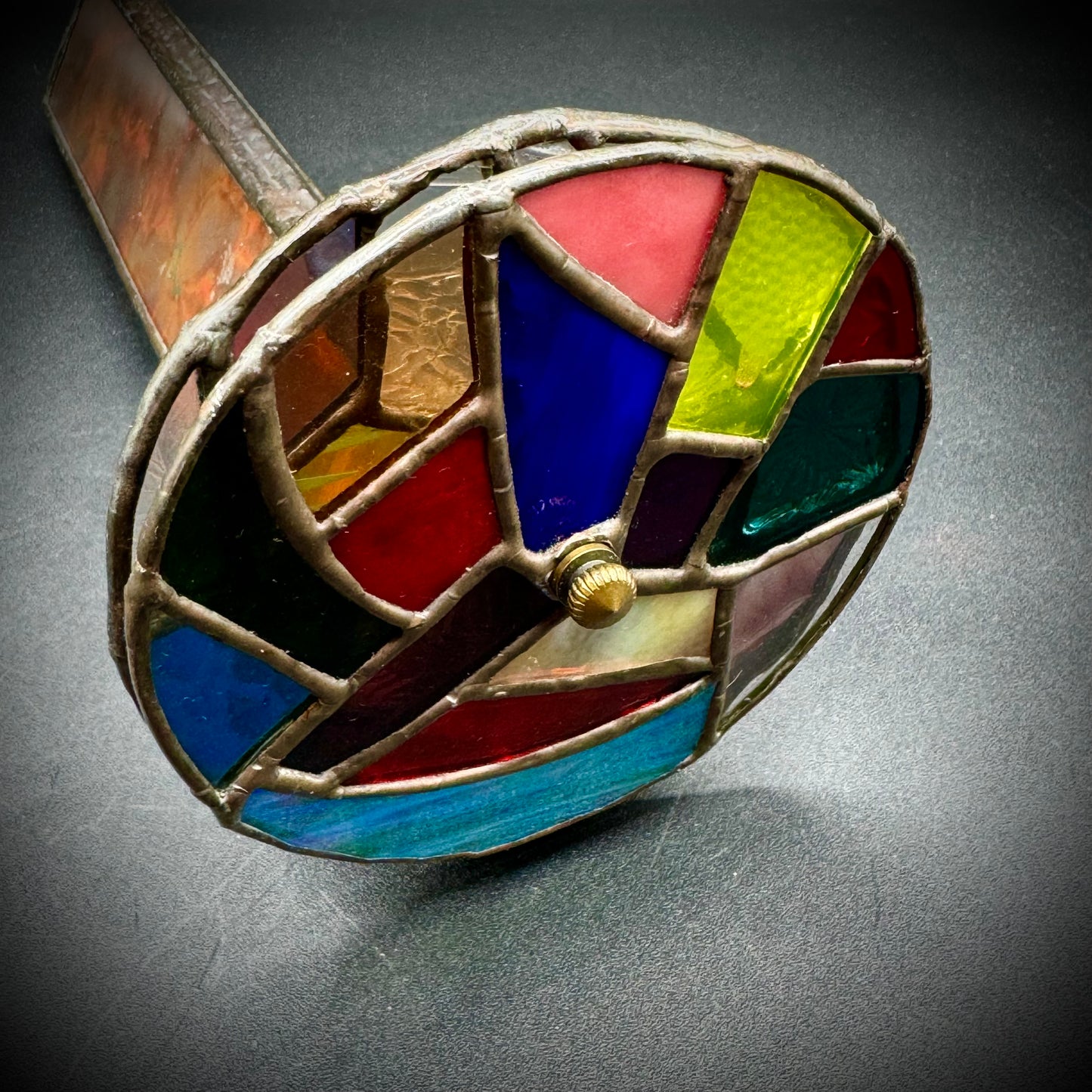 Artist Signed & Dated '87 Metal & Stained Glass Kaleidoscope