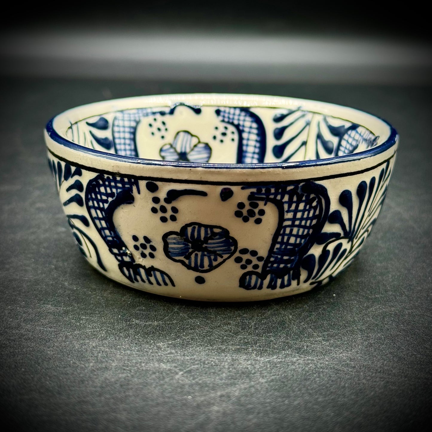 Artisan Mexican Pottery Small Blue & White Ceramic Bowl