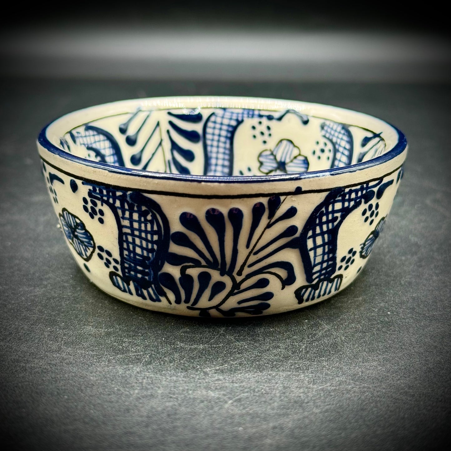 Artisan Mexican Pottery Small Blue & White Ceramic Bowl