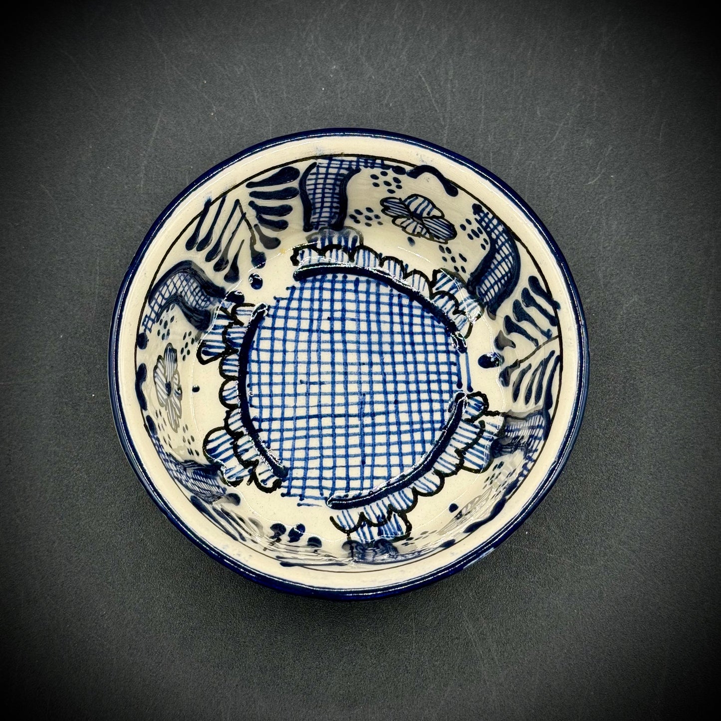 Artisan Mexican Pottery Small Blue & White Ceramic Bowl