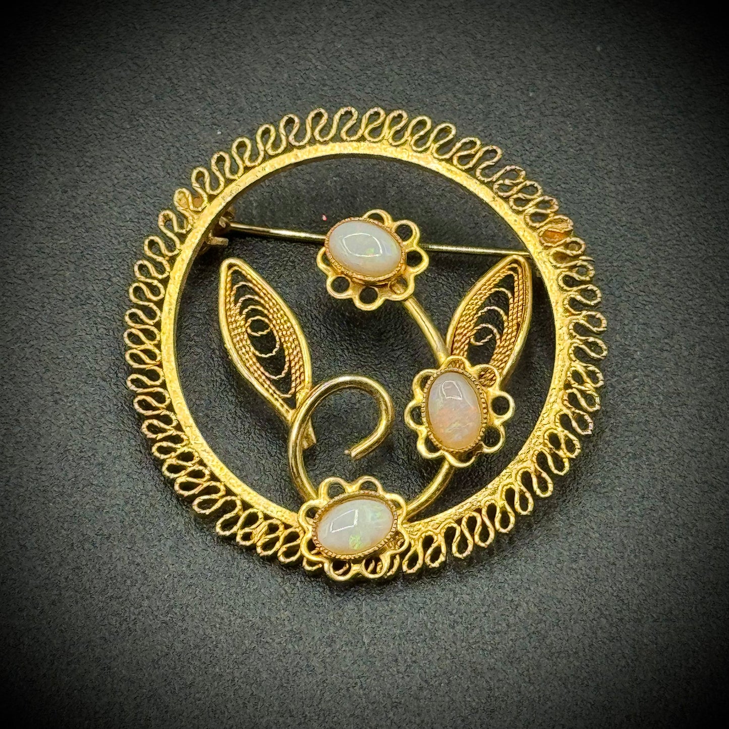 Vintage Three Opal Gold Tone Brooch