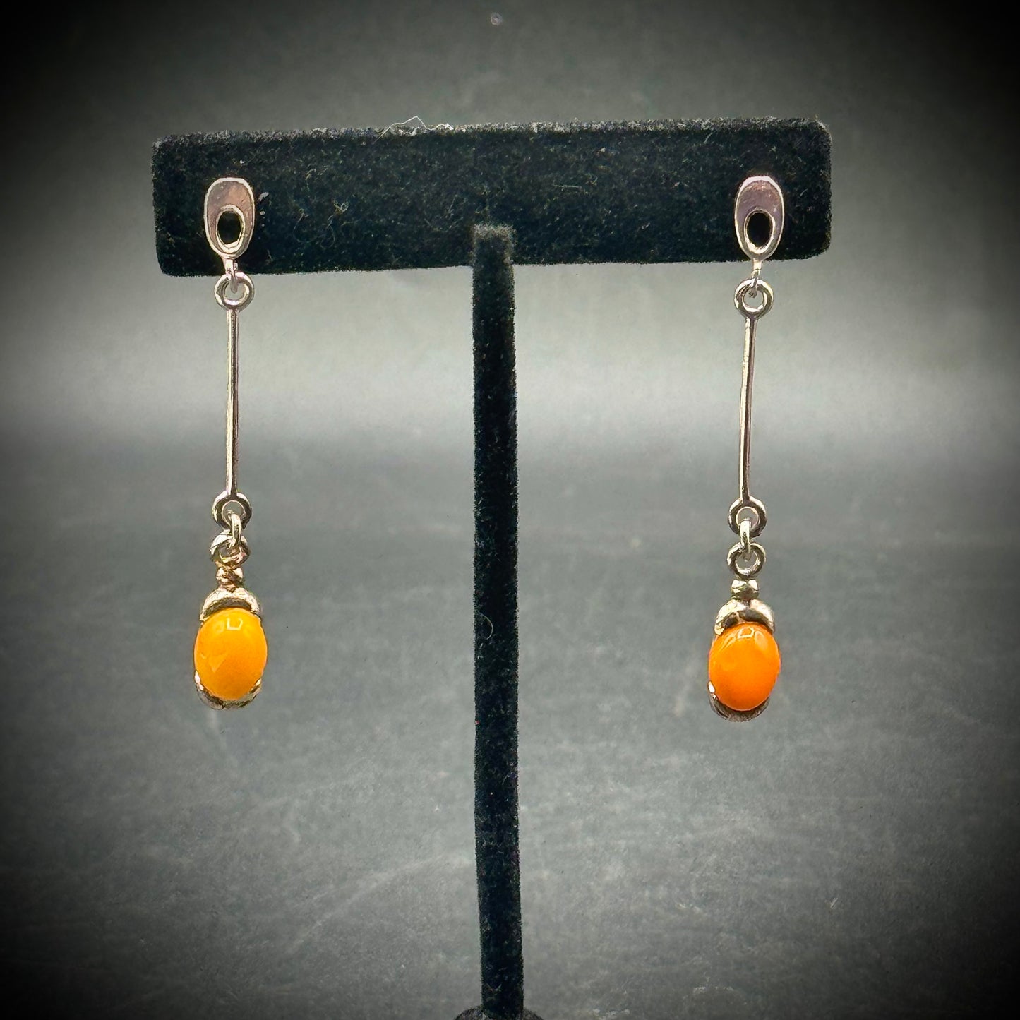 Sterling Silver & Baltic Amber Long Dangle Earrings