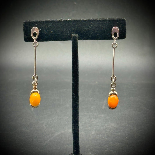 Sterling Silver & Baltic Amber Long Dangle Earrings