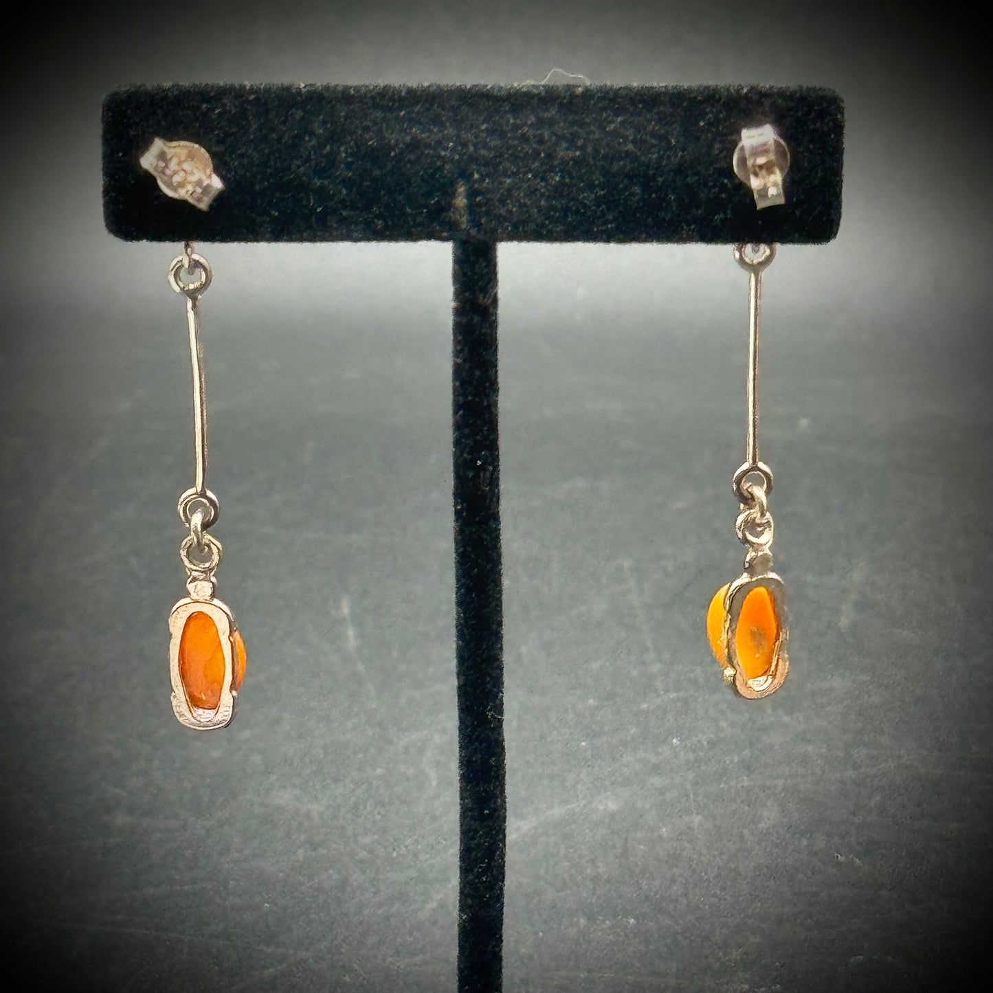 Sterling Silver & Baltic Amber Long Dangle Earrings