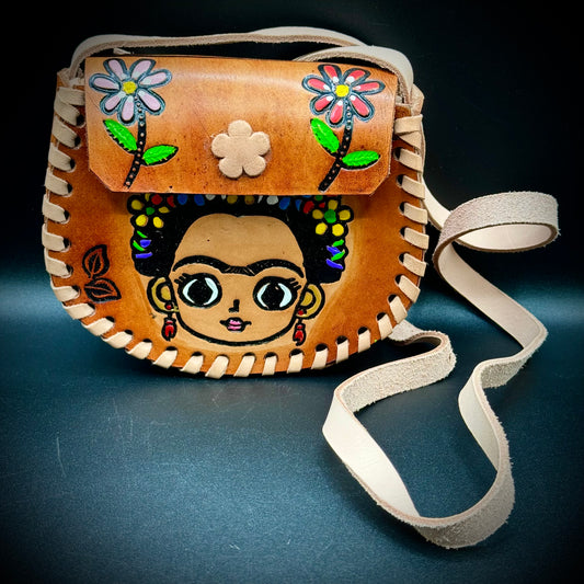 Hand Tooled Leather Artisan Made Frida Kahlo Motif Purse