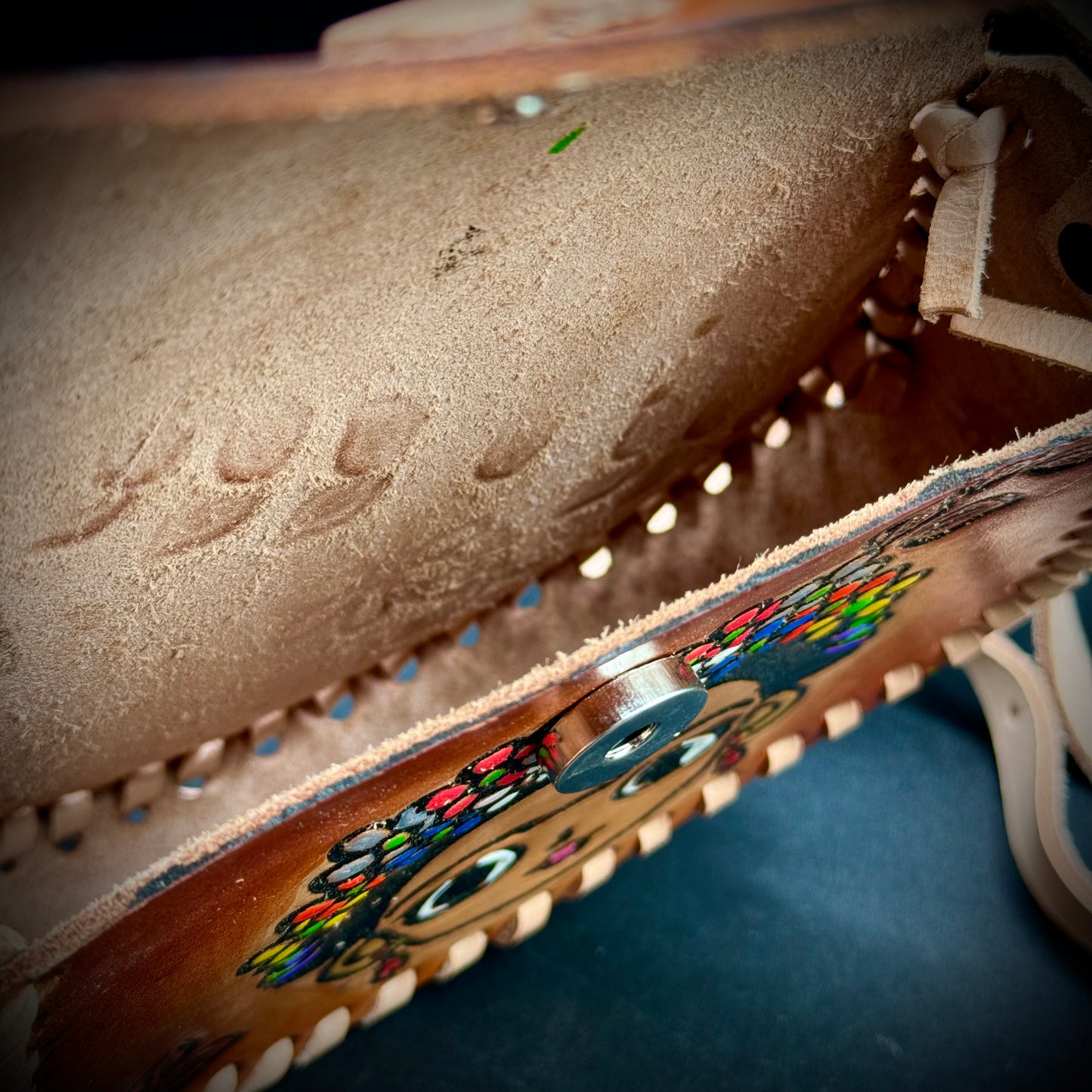 Hand Tooled Leather Artisan Made Frida Kahlo Motif Purse