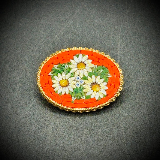 Vintage Italian Micro Mosaic Flower Brooch