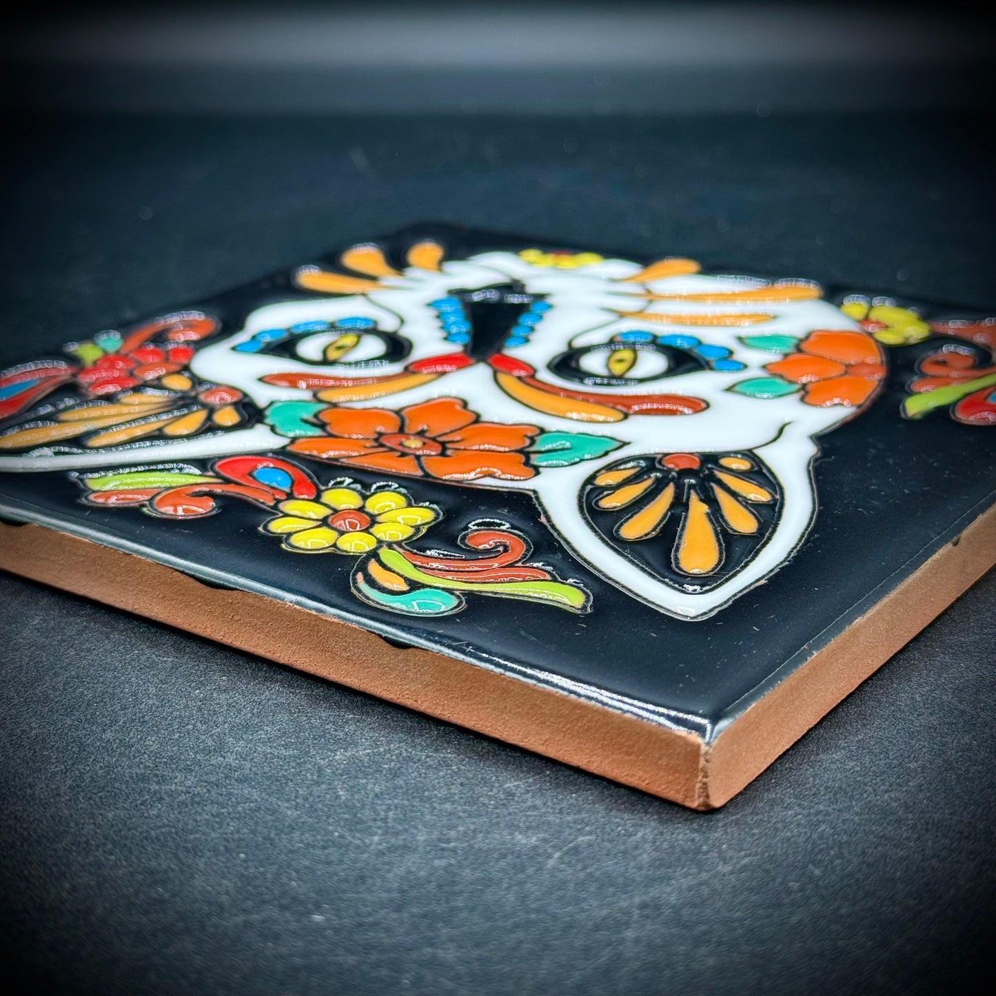 Talavera Artisan Made Dios de Los Muertos Cat Tile/Trivet