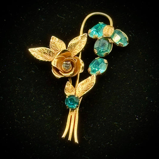 Vintage Coro Signed Flower Faceted Stone Brooch