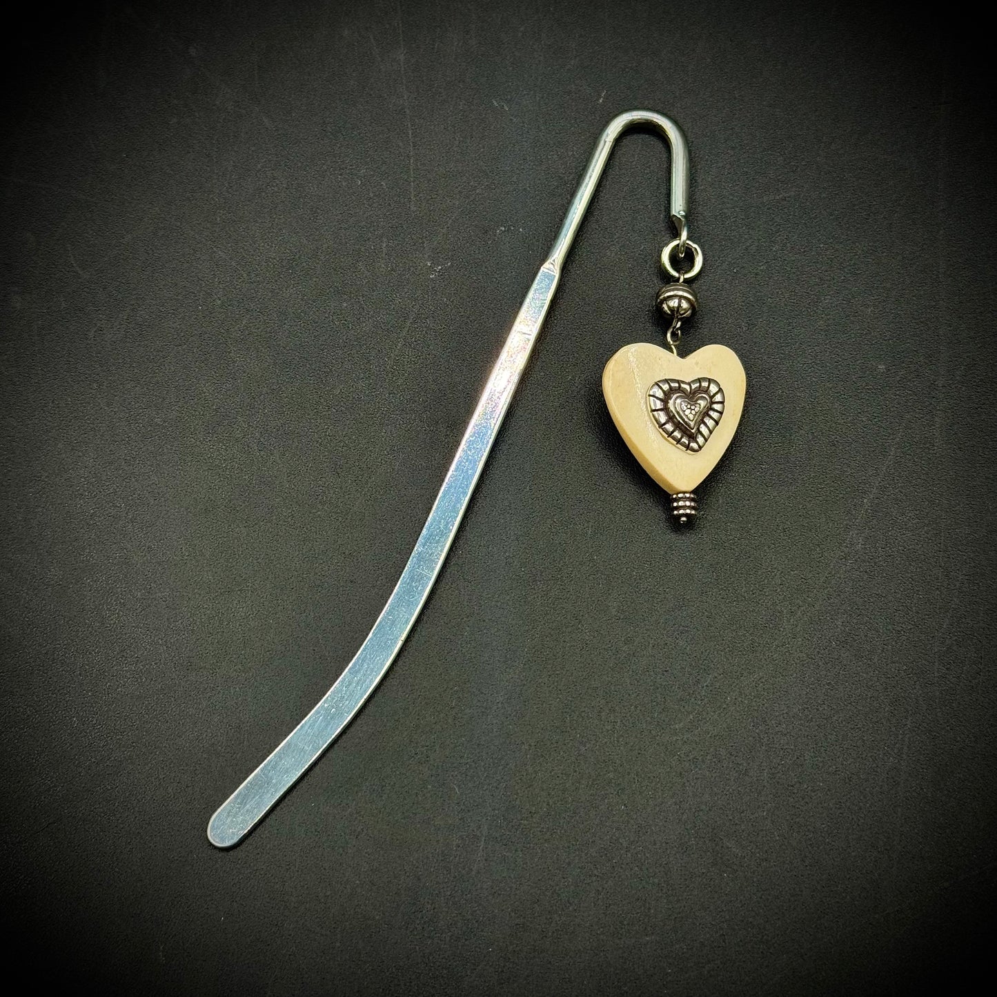 Vintage Metal Bookmark with Dangle Heart Accent