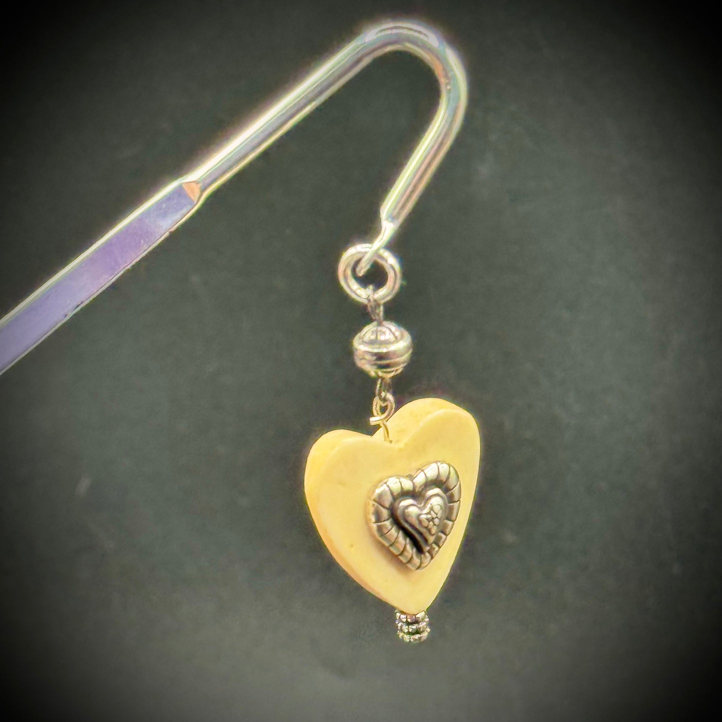 Vintage Metal Bookmark with Dangle Heart Accent