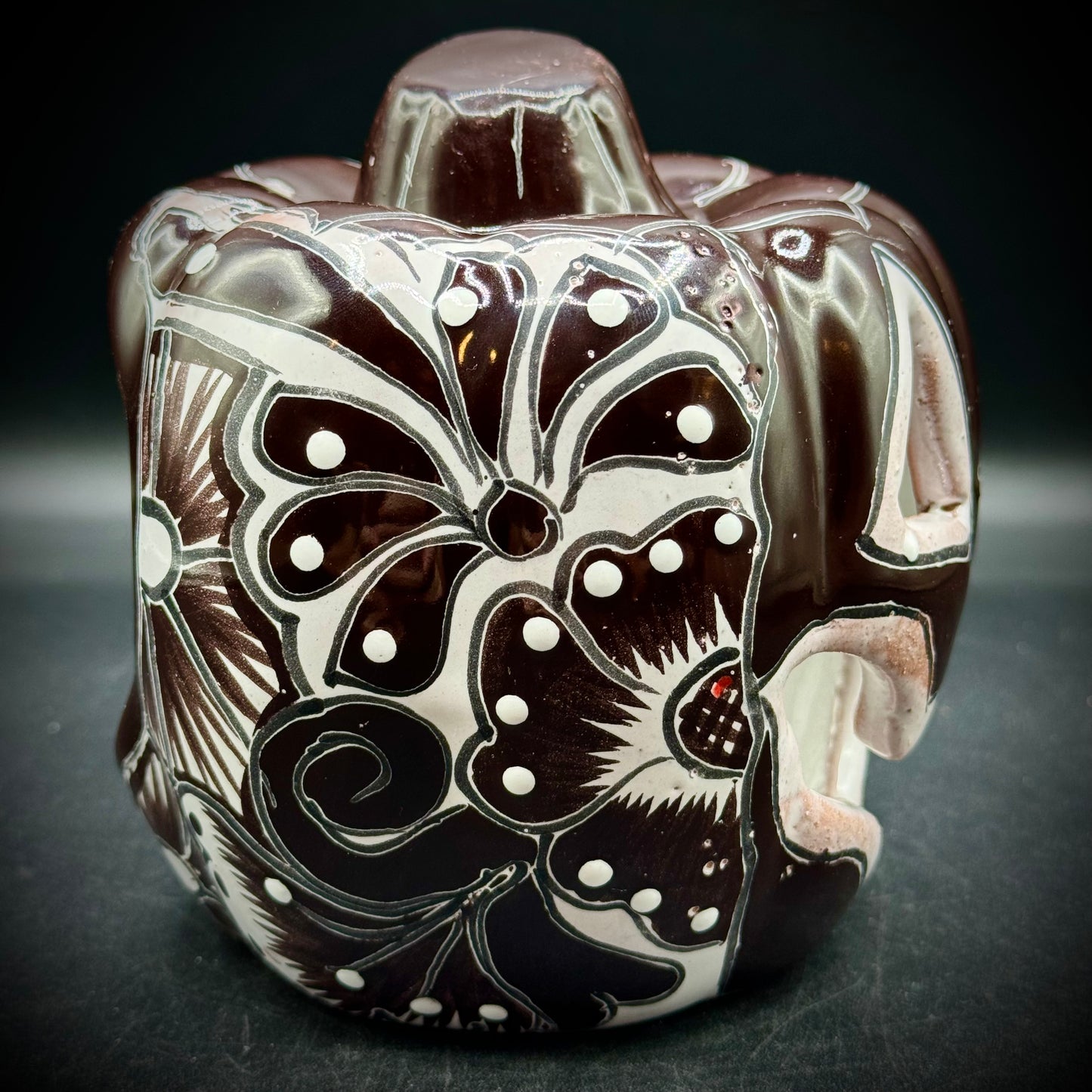 Hand Made Artisan Talavera Black & White Pumpkin Votive