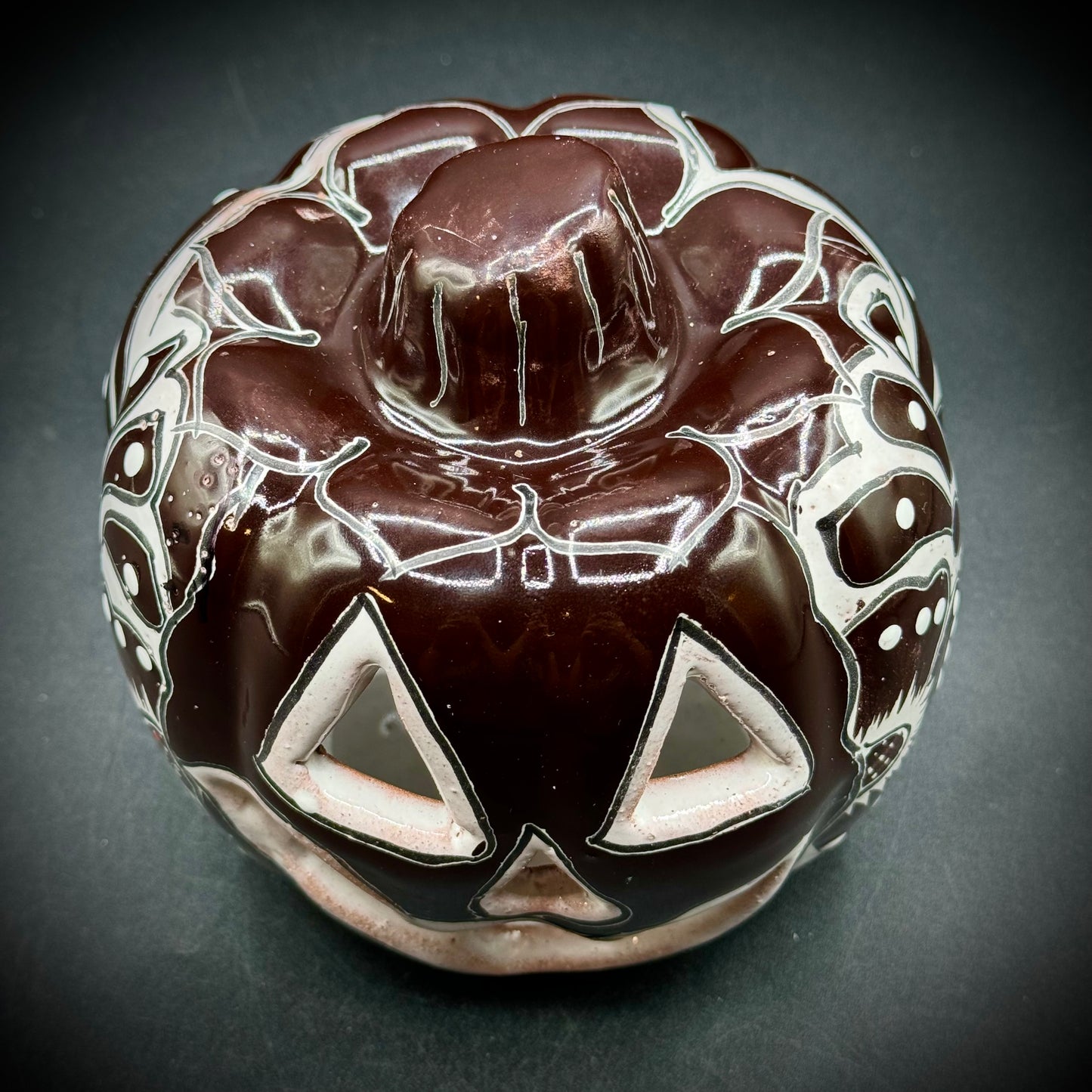 Hand Made Artisan Talavera Black & White Pumpkin Votive