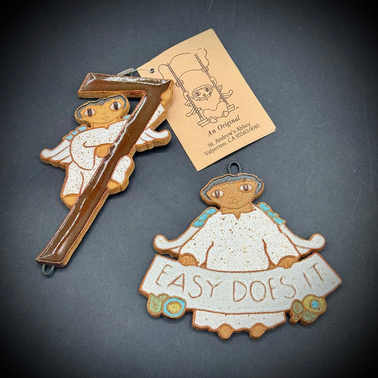 2 Vintage 1981 Clay Ceramic Angels