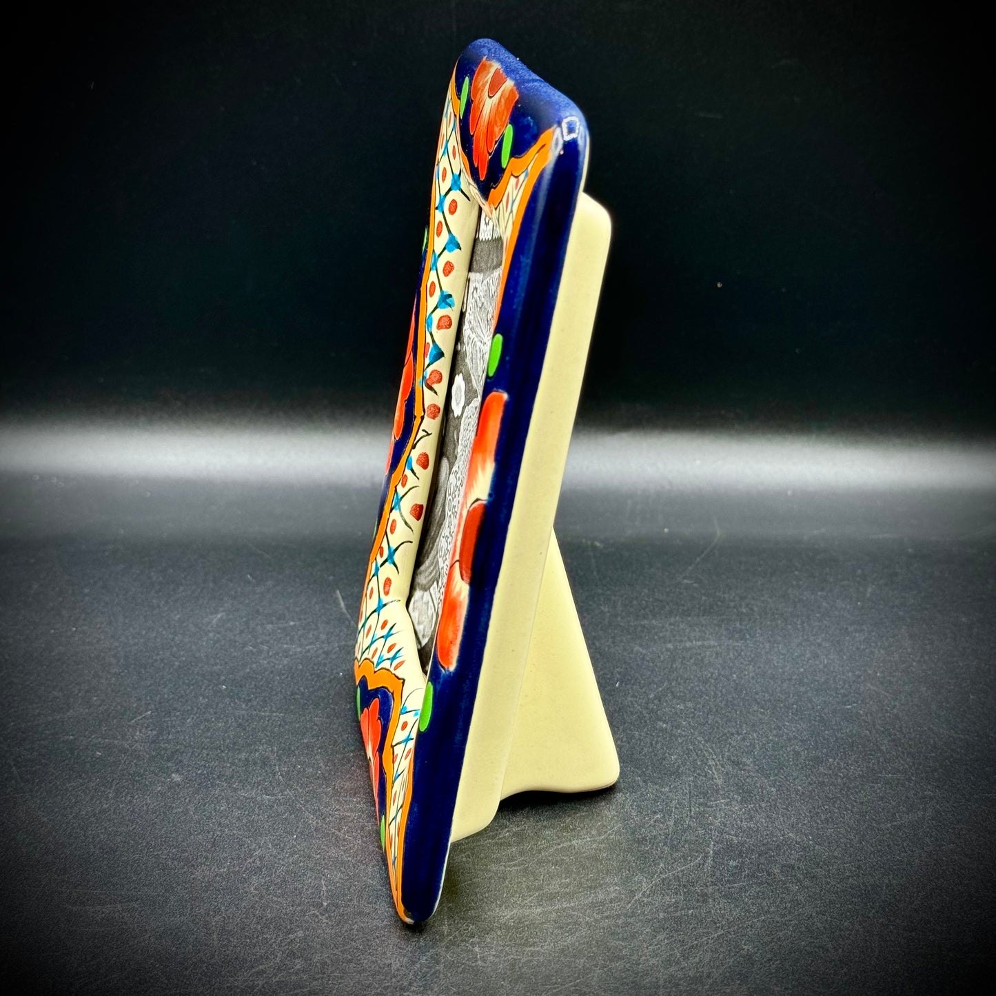 Amazing Vibrant Talavera Pottery Standing Photo Frame w/Fiesta Roadie Photo