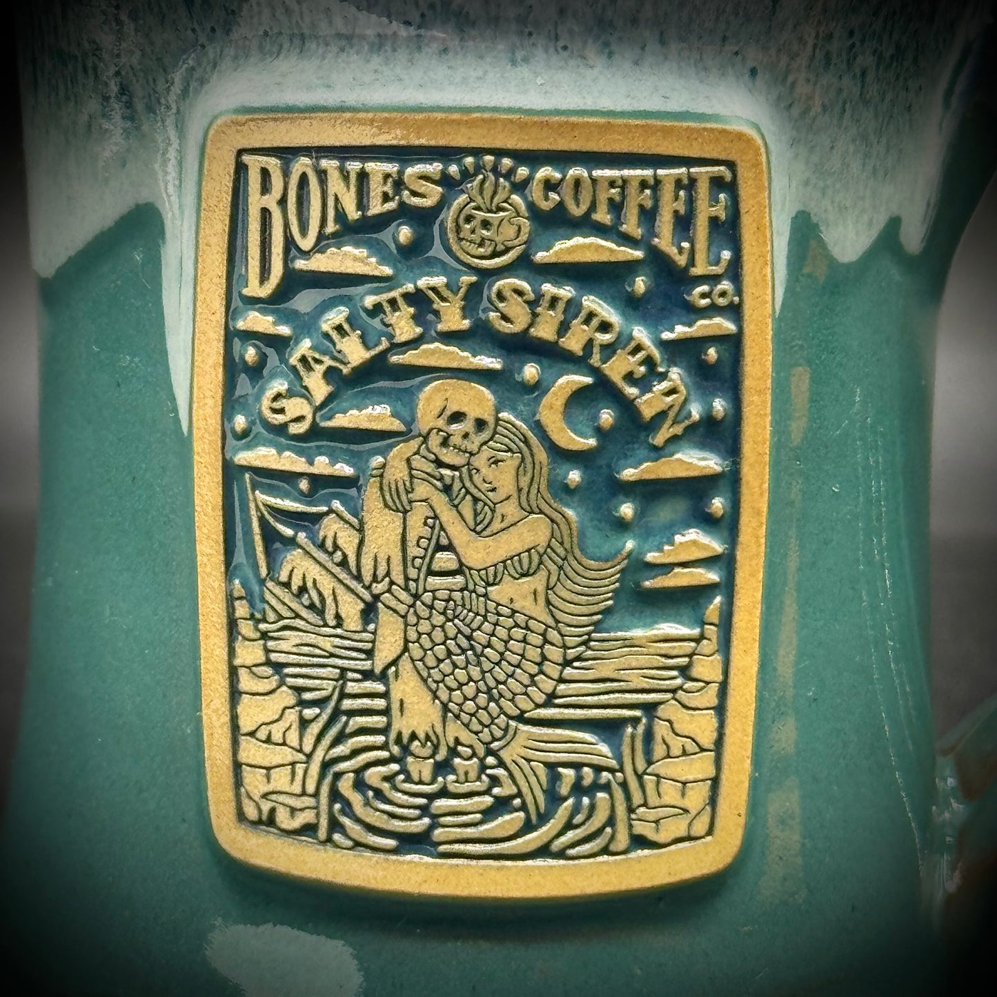 Deneen Pottery Mermaid Motif Drip Glaze Coffee Mug