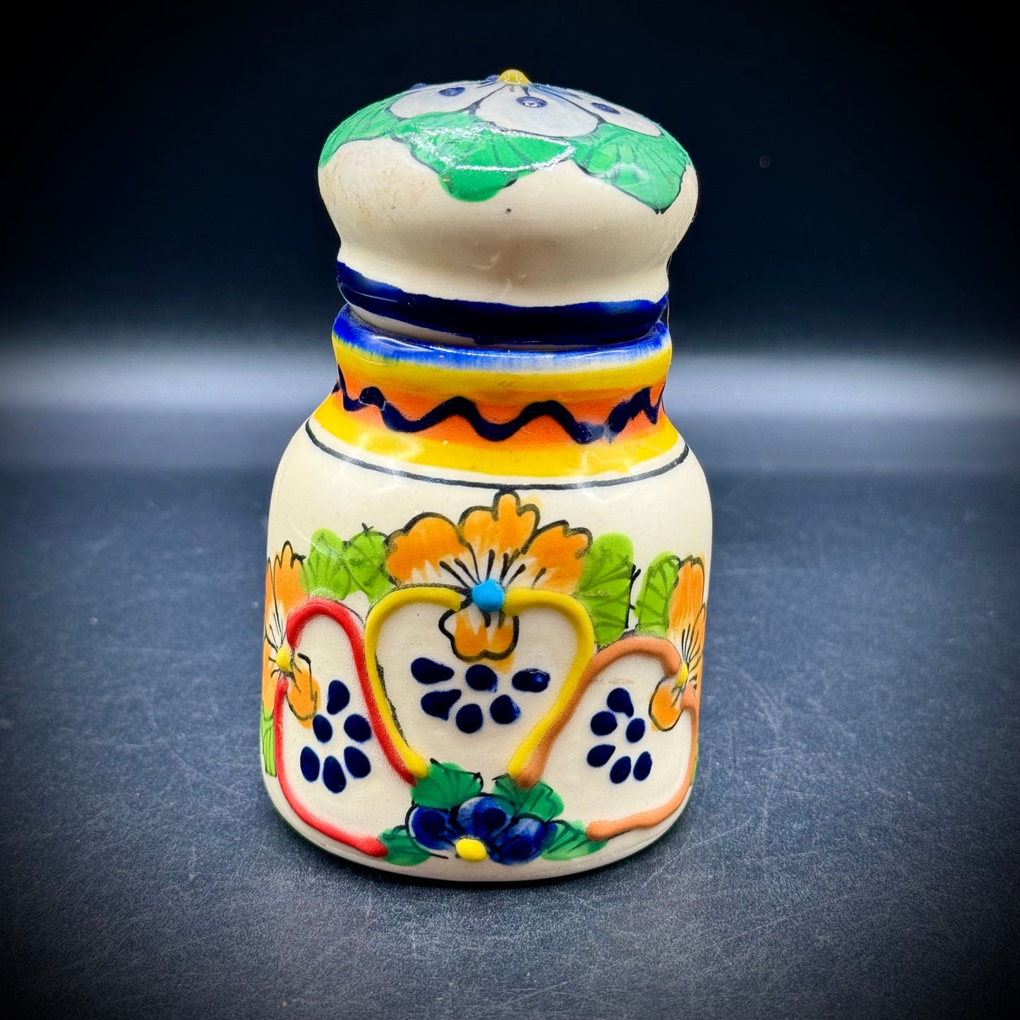 Hand Made Artisan Talavera Pottery Lidded Bottle