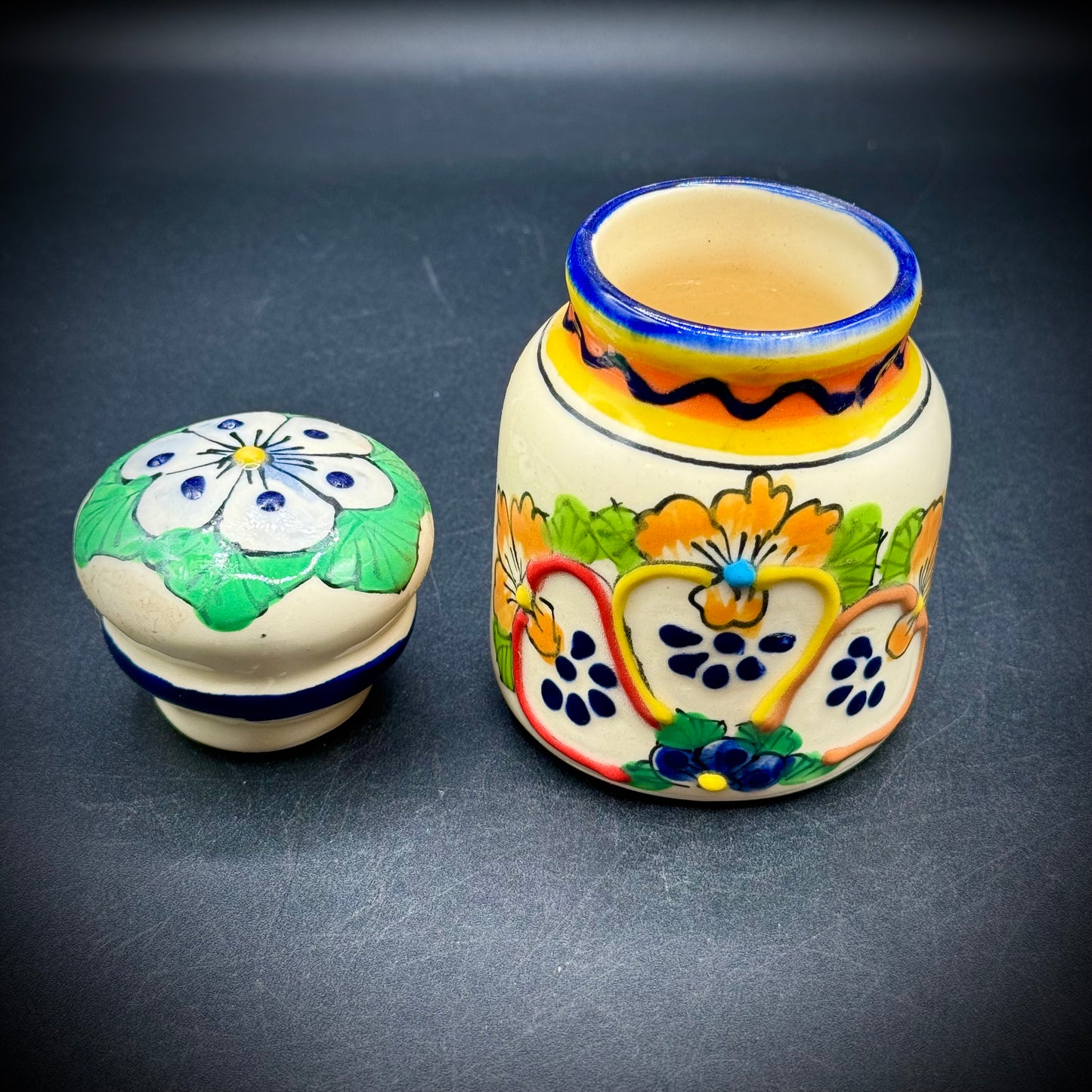 Hand Made Artisan Talavera Pottery Lidded Bottle