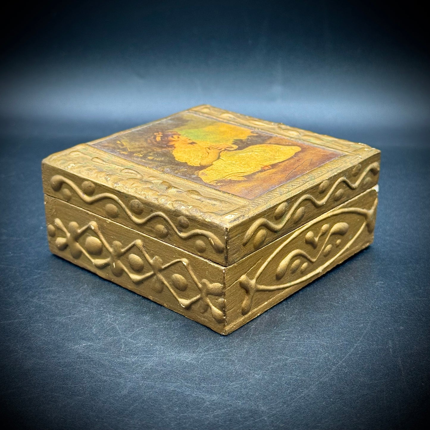 Vintage Italian Wooden Box with Beautiful Artwork
