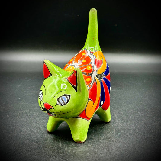 Artisan Made Talavera Pottery Tail Up Cat Figurine