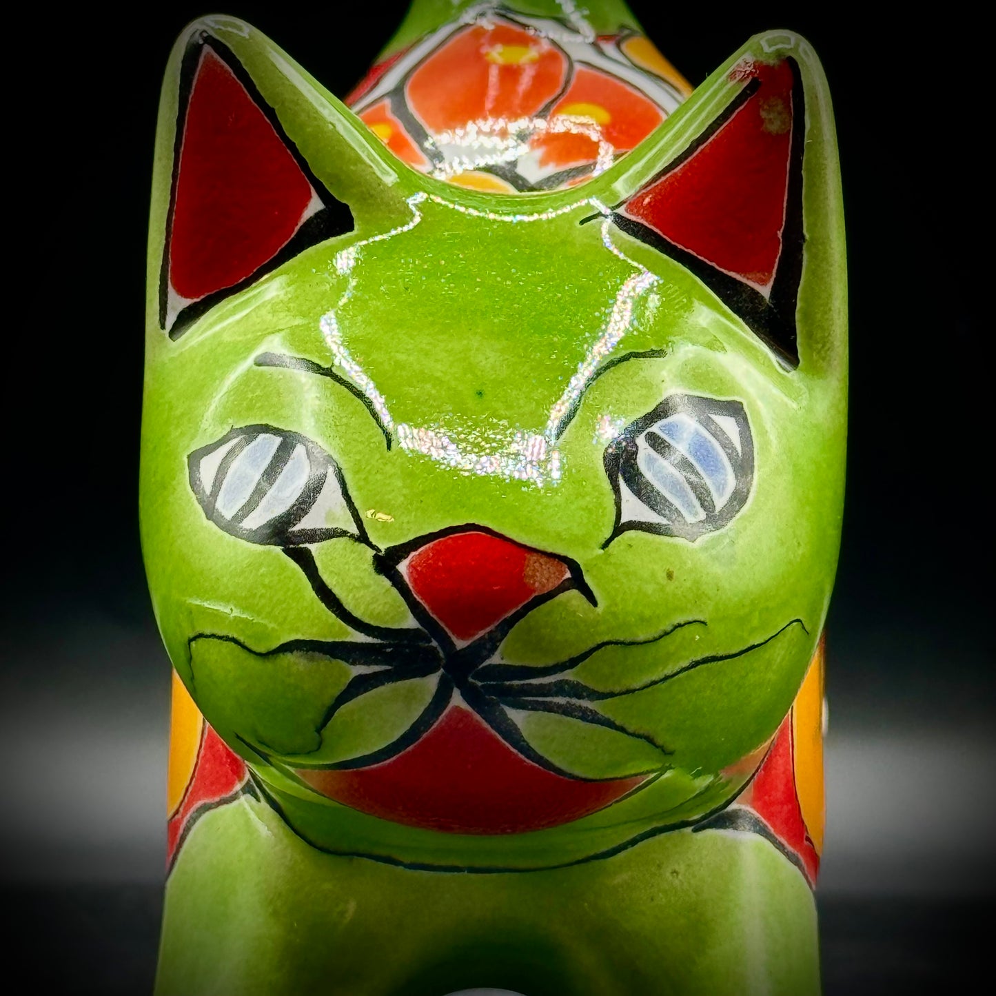 Artisan Made Talavera Pottery Tail Up Cat Figurine