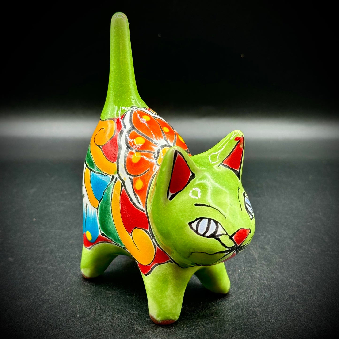 Artisan Made Talavera Pottery Tail Up Cat Figurine