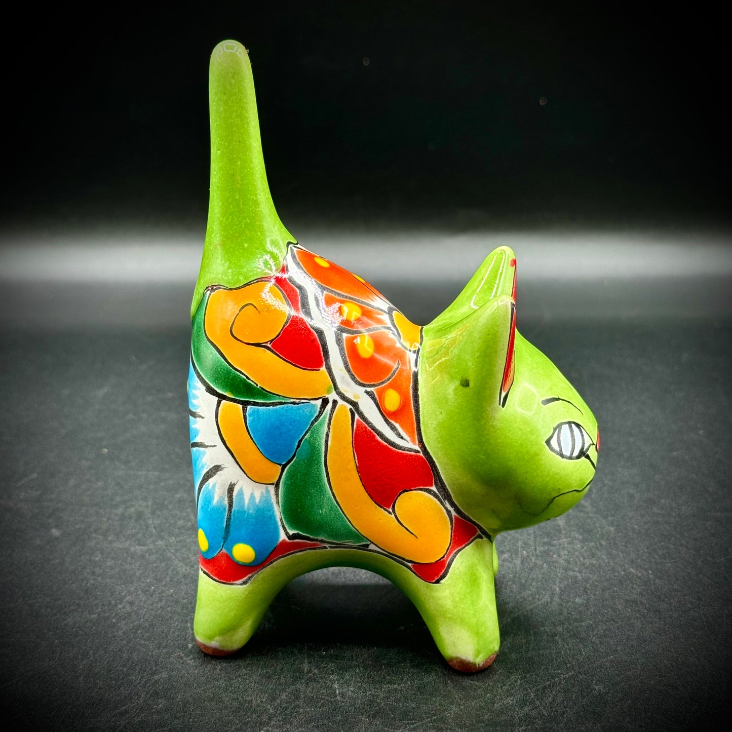 Artisan Made Talavera Pottery Tail Up Cat Figurine