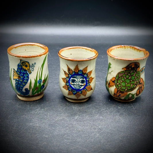 Set of 3 Artisan Tonala Pottery Small Cups