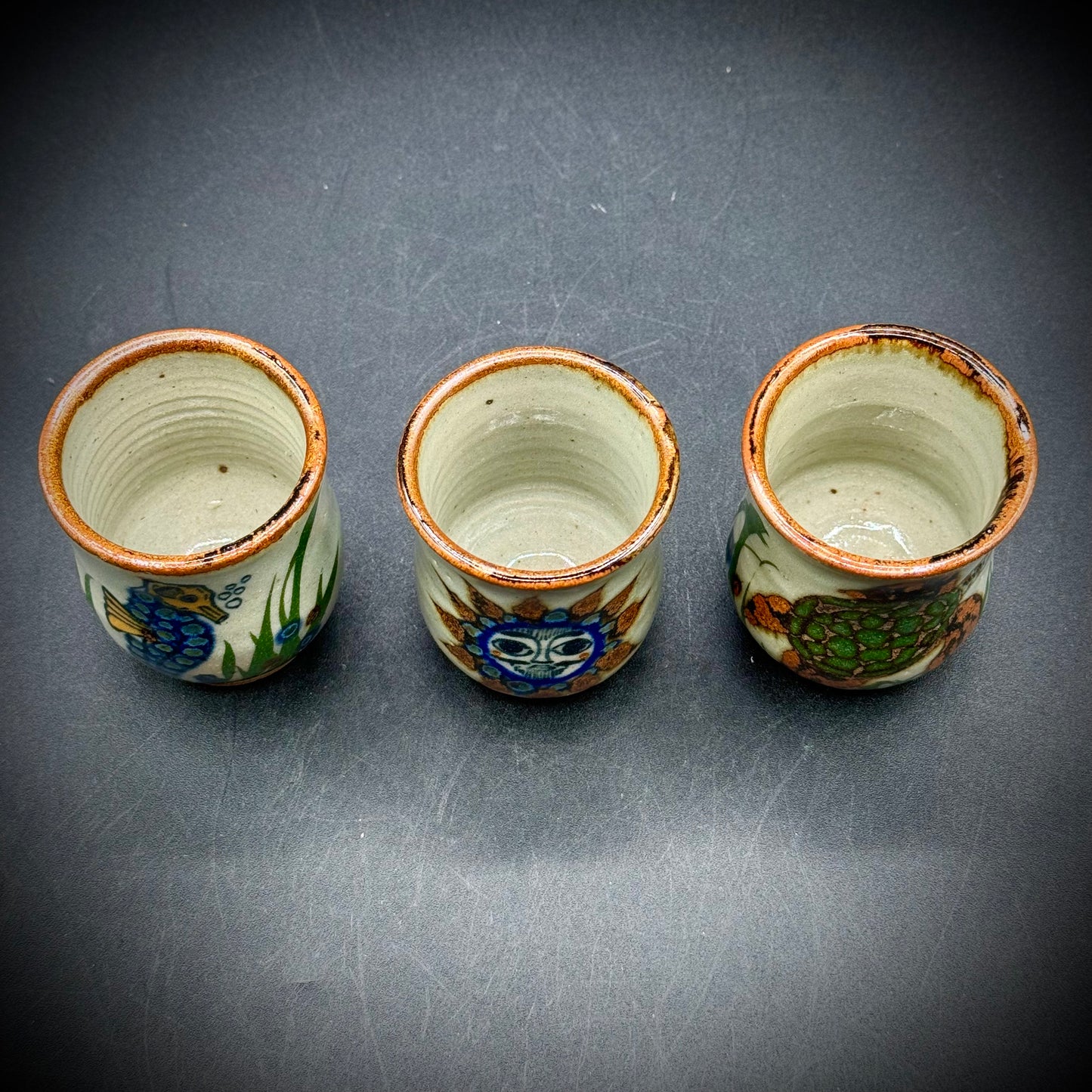 Set of 3 Artisan Tonala Pottery Small Cups