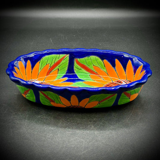 Artisan Pottery Sunflower Oval Dish Signed Garay