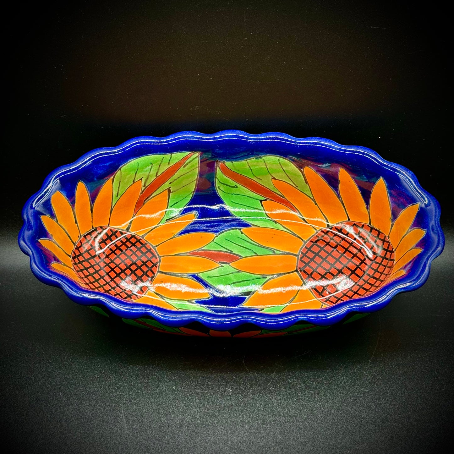 Artisan Pottery Sunflower Oval Dish Signed Garay