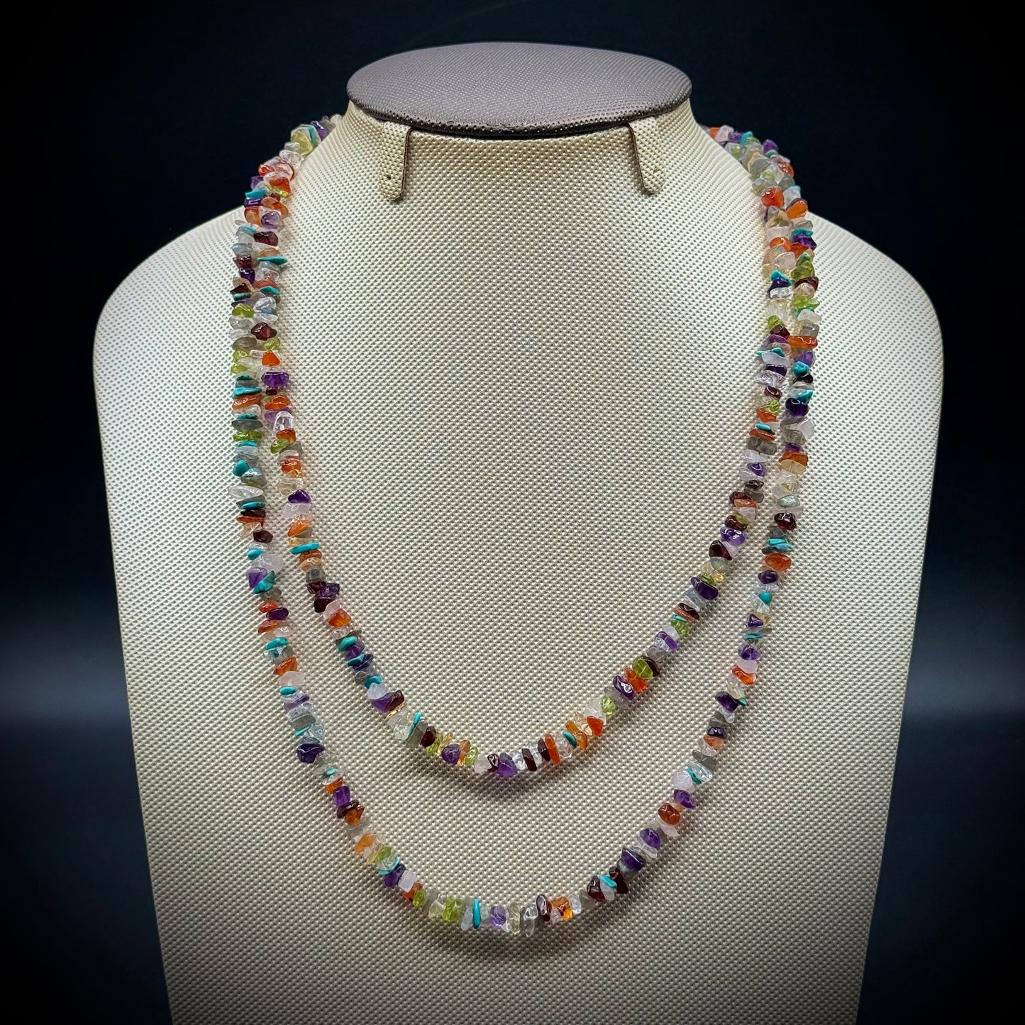 Long Multi-Gemstone Necklace with .925 Clasp