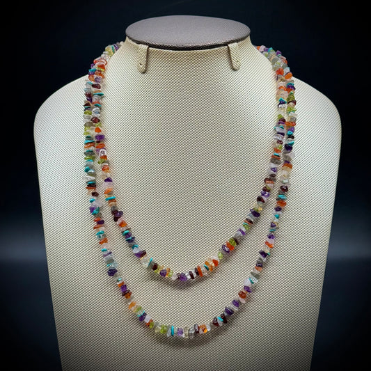 Long Multi-Gemstone Necklace with .925 Clasp