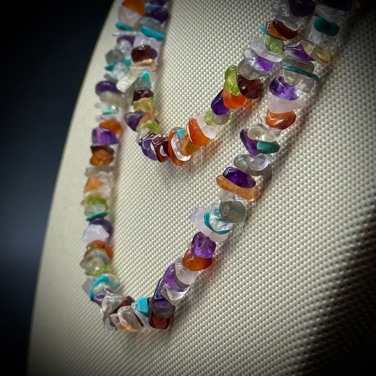 Long Multi-Gemstone Necklace with .925 Clasp