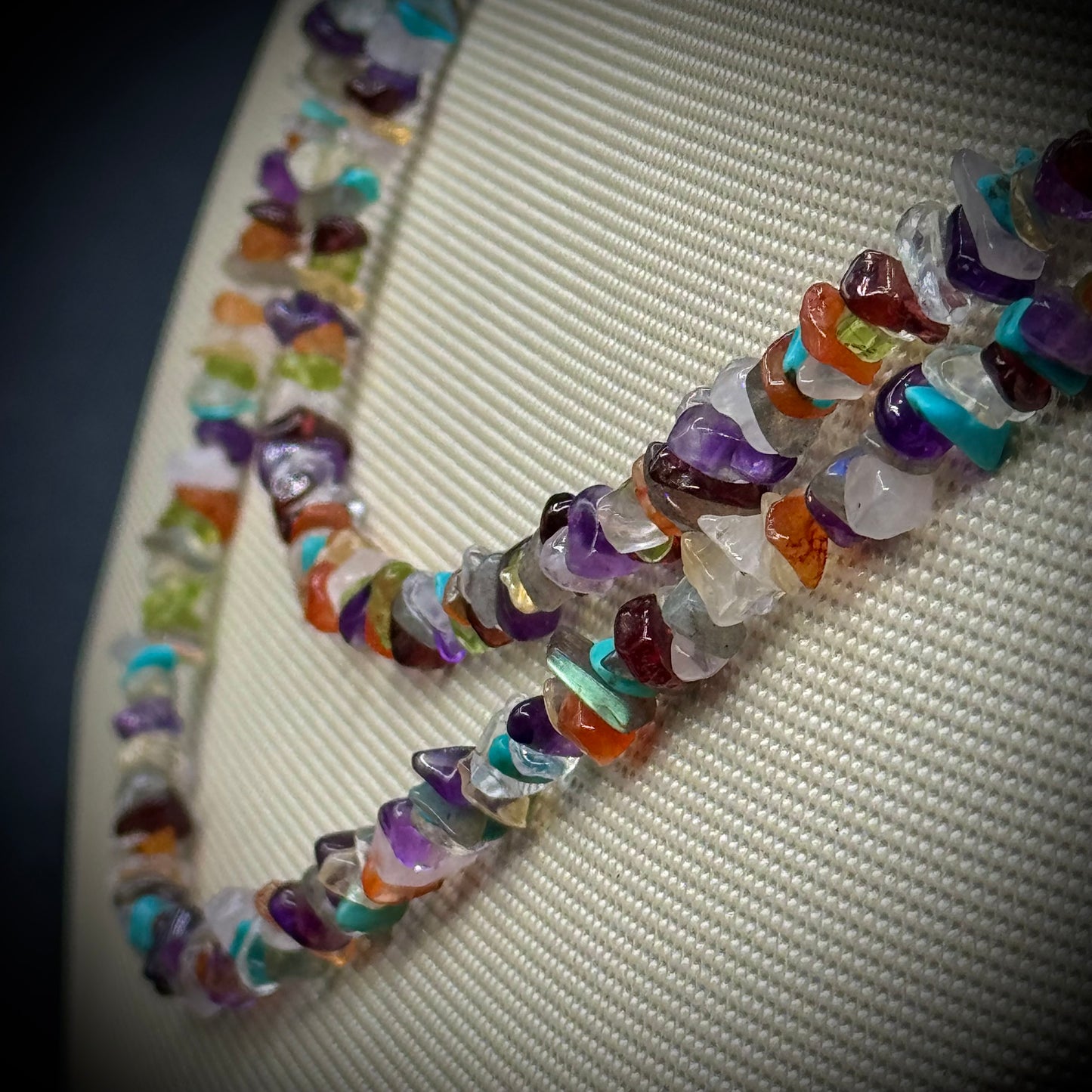 Long Multi-Gemstone Necklace with .925 Clasp