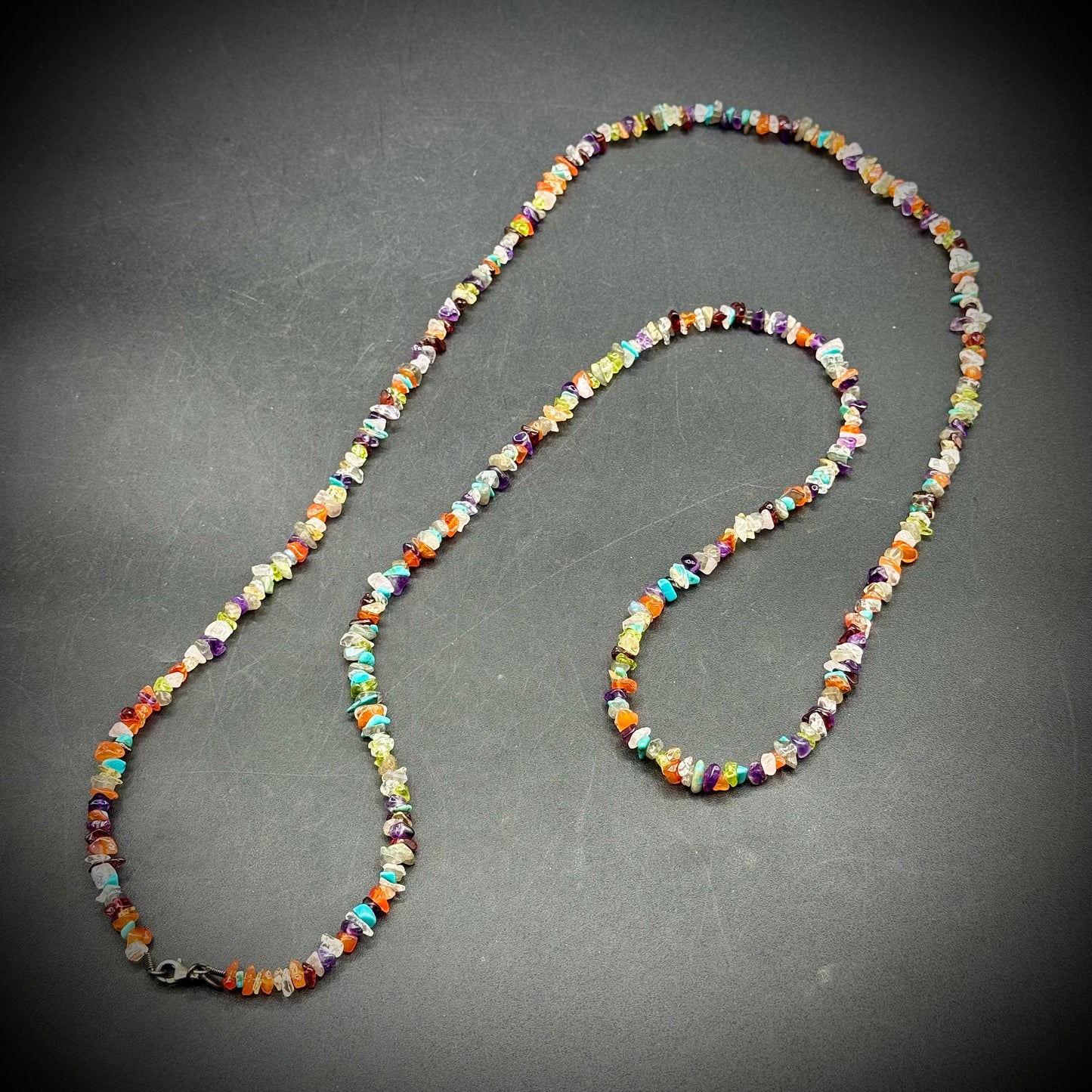 Long Multi-Gemstone Necklace with .925 Clasp